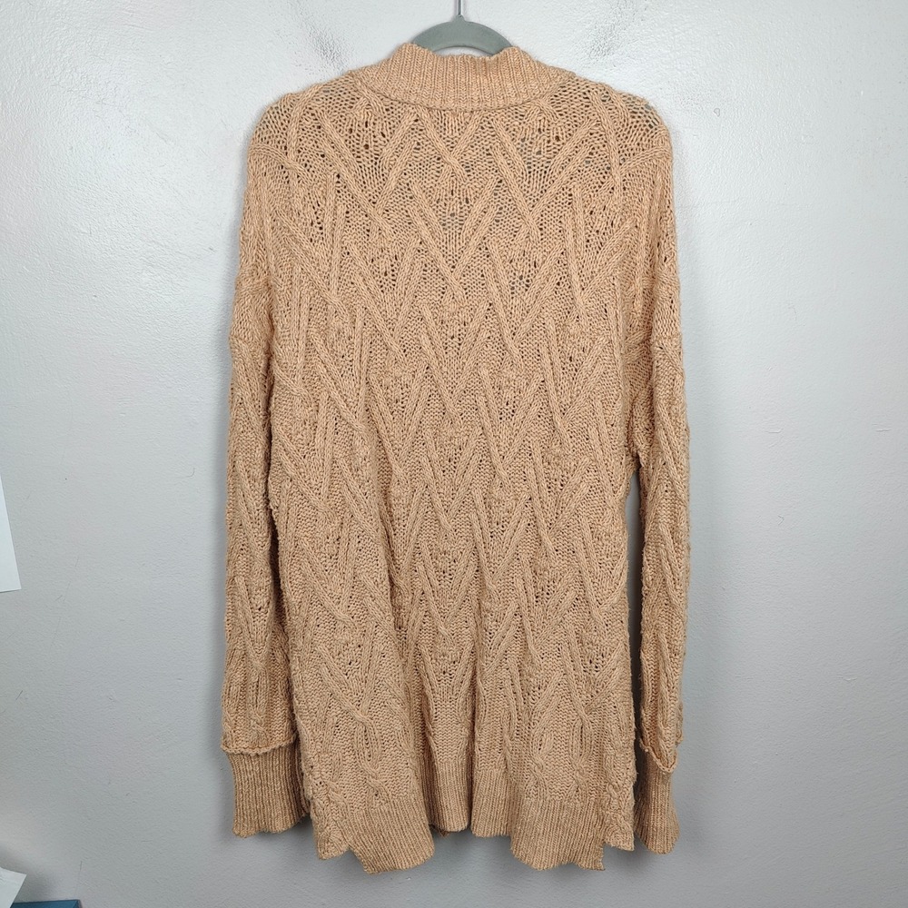 Free People Montana Cable‎ Knit Cardigan Sweater Womens Small Tan Oversized Boho - Picture 8 of 12